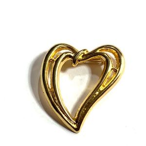 Vintage Signed Open Curved Heart Brooch Gold Tone Love Valentines Mothers Day